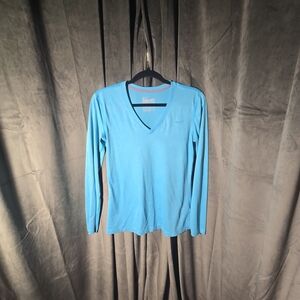 Nike Women’s V-Neck Long Sleeve Sweater Top - Turquoise Blue